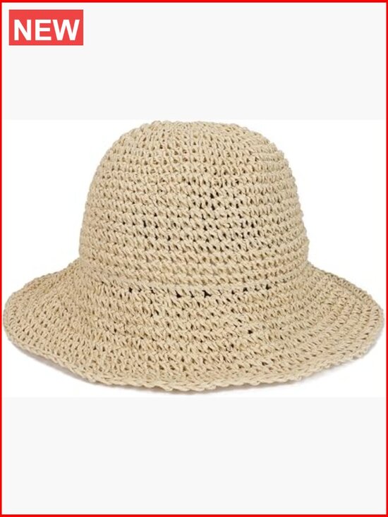 Crochet Straw Sun Hat with Wide Brim Foldable Floppy Beach Hat for Summer main image 7